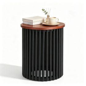 Mid-Century Modern Round Coffee Table, Natural Acacia Wood Side Table with Walnut Wood-Grain Finish