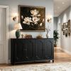 Black Farmhouse Sideboard Buffet Cabinet, 4 Door Vintage Storage Credenza with Decorative Curved Raised Panel Doors