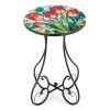 14 Inch Tulip Mosaic Side Table, Round Iron Top with Butterfly Legs, Indoor Outdoor Accent End Table