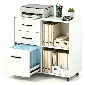 Mobile UnderDesk File Cabinet, Engineered Wood Rolling 3Drawer Office Storage Cabinet with Lockable Casters