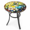 19.5 Inch Hummingbird Mosaic Side Table, Round Iron Top with Tripod Legs, Indoor Outdoor Accent End Table