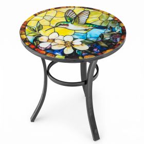 19.5 Inch Hummingbird Mosaic Side Table, Round Iron Top with Tripod Legs, Indoor Outdoor Accent End Table
