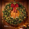 48 Inch Prelit Crestwood Spruce Christmas Wreath with Bow, 8 Light Modes, Red Berries and Pinecones