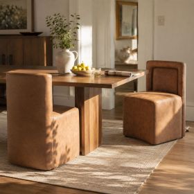 Set of 2 Camel PU Upholstered Dining Chairs, Fully Assembled,400lbs Capacity