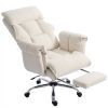 Executive Office Chair, Reclining Computer Chair with Footrest, High Back, Headrest, Adjustable Height, Cream White