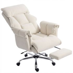 Executive Office Chair, Reclining Computer Chair with Footrest, High Back, Headrest, Adjustable Height, Cream White
