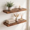 Floating Shelves Set of 2, Rustic Brown Wall Mounted Shelves, 15.8 in Wood Wall Shelf with Iron Brackets for Living Room, Bathroom, Bedroom Decor