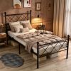 78"40" Twin Metal Platform Bed Frame, X-Design Headboard & Footboard with LED Lights, USB & Type-C Charging, Heavy-Duty Steel Slats