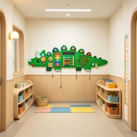 Dinosaur Activity Wall Busy Board, 11 Montessori Sensory Activities, Learning Activity Center for Kids 3-12 Years, for Playroom, Nursery & Classroom