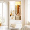 White Wardrobe Closet with Mirror Door, 2 Doors & 2 Drawers Storage Cabinet with LED Sensor Light, Built-in Pegboard Organizer