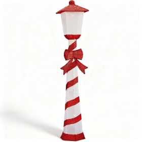 5FT Red & White Lighthouse with 110 Warm White LEDs, Fabric-Covered Christmas Light Decor, US Plug