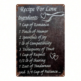 CIFbuy Vintage Recipe For Love Metal Wall Sign, 2D Flat Retro Iron Tin Wall Art 8x12 Inch, Funny Marriage Recipe Chart Decor Sign, Humo TikTok, TikTok