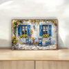 CIFbuy Vintage Greek Caf | Blue Door Floral Metal Tin Sign Heavy-Duty Waterproof Rustproof Iron Poster 11.81x7.87Inch Retro Wall Art H TikTok, TikTok