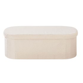 Oval Storage Ottoman Bench, Foldable Teddy Fleece End of Bed Bench, Folding Upholstered Bed Ottoman Chest with Large Storage Space, Supports 660 lbs