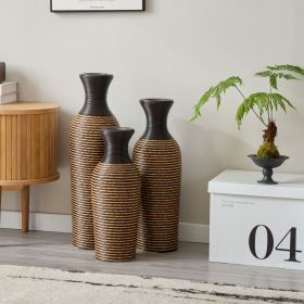 Hand-Woven PVC Rattan Vases, Set of 3 Decorative Floor Vases