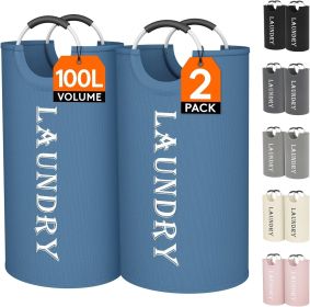 100L 2-Pack Large Laundry Basket, Collapsible Laundry Hamper with Aluminum Handles