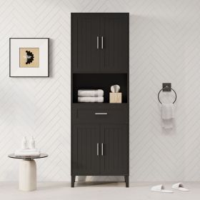 70.9" High Freestanding Tall Bathroom Cabinet with a Drawer, 2 Cabinets, 4 Soft-Close Doors, 2 Adjustable Shelves, Open Storage, for Bathroom