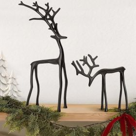 Christmas Decorations - Set of 2 Black Reindeer Statues - Modern Aluminum Alloy Xmas Figurines - Elegant Indoor Holiday Decor - Table Centerpieces - I