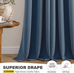 Stone Blue Blackout Curtains for Bedroom Living Room 63 Inches Long 2 Panels