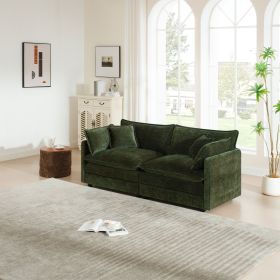 Modern Fabric Loveseat Sofa Couch for Living Room, Upholstered Large Size Deep Seat 2-Seat Sofa with 4 Pillows ,Green Chenille