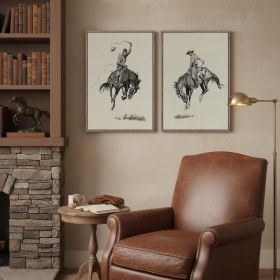 Large Framed Western Cowboy Wall Art Set, 2 Piece Vintage Farmhouse Canvas Prints Paintings