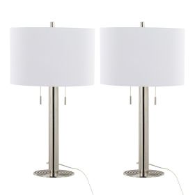 Master 29" Contemporary Metal Table Lamp in Polished Nickel and White Linen Shade from Grandview Gallery by - Set of 2