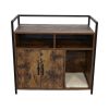 Rustic Brown Wooden Cat Litter Box Enclosure, Spacious Hidden Cat Litter Box with Scratching Mat Furniture for Bedroom, Bathroom