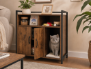 Rustic Brown Wooden Cat Litter Box Enclosure, Spacious Hidden Cat Litter Box with Scratching Mat Furniture for Bedroom, Bathroom