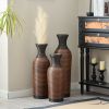 Hand-Woven PVC Rattan Vases, Set of 3 Brown Floor Vases for Home Decor, 27.56in 23.62in 19.69in Tall Farmhouse Decorative Vases