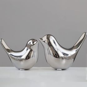 Small Birds Statues Gold Home Decor Modern Style Figurine Decorative Ornaments for Living Room, Bedroom, Office Desktop, Cabinets (M&L, Silver)