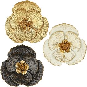 3 Pcs Metal Flower Wall Art Set 10 Inch Rustic Modern Floral Sculpture 3D Metal Flower Wall Hanging Accent for Indoor Living Room Bedroom Kitchen Bath