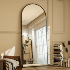58"x19" Arched Full Length Mirror with Aluminum Alloy Frame Freestanding Floor Dressing Mirror, Black (Shipment from Walmart)