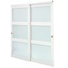 Sliding Closet Door, 72" (Double 37") x 80", 3-Lite Frosted Glass Bypass Sliding Doors with Hardware Kit & Floor Guide