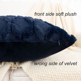 Dark Blue Throw Pillow Covers 18x18 Set of 2 Decorative Farmhouse Couch Throw Pillows Boho Shells Cute Soft Plush Wool Winter Pillowcases for Bedroom