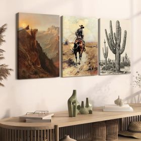 Western Cowboy Wall Art Set of 3, Vintage Southwestern Wall Decor Painting