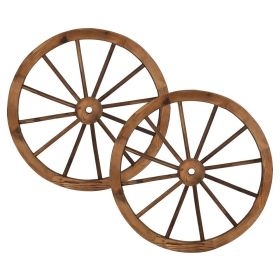 2pcs 30-Inch Old Western Style Garden Art Wall Decor Wooden Wagon Wheel Brown