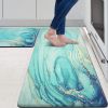 Kitchen Rugs and Mats Set of 2 Teal Marble Gold Anti Fatigue Mat PVC Non Slip Turquoise Foam Cushioned Kitchen Mats for Floor Dining Room Home Office
