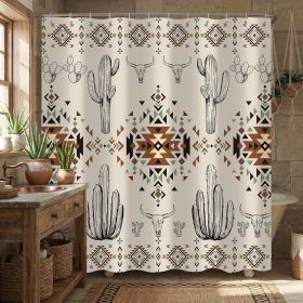 Western Shower Curtain, Rustic Country Southwestern Aztec Tribal Geometric Cactus Shower Curtain fo Bathroom Decor Set