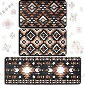 3 Pcs Aztec Western Kitchen Rugs and Mats Set Boho Farmhouse Non Slip Rug Geometric Waterproof Floor Mat Aztec Western Decor for Kitchen Home Entryway