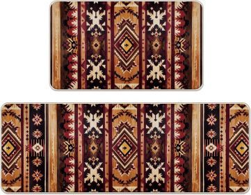 Southwest Native American Indian Kitchen Rugs Set of 2, Boho Vintage Aztec Navajo Tribal Floor Mats Home Decor