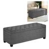 Storage Ottoman Bench, Button-Tufted End of Bed Bench with Side Bags, Flip-up Upholstered Storage Chest with Metal Frame