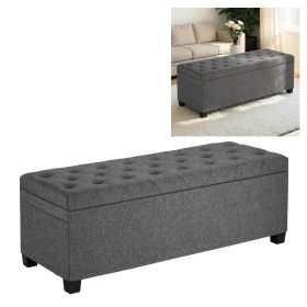 Storage Ottoman Bench, Button-Tufted End of Bed Bench with Side Bags, Flip-up Upholstered Storage Chest with Metal Frame