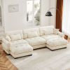 U Shape Modular Sectional Sofa Couch with Two Movable Ottomans, Modern 3 Seat Corner Sofa With Waist Pillows, Throw Pillows and Blostered Armrests