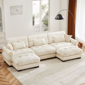 U Shape Modular Sectional Sofa Couch with Two Movable Ottomans, Modern 3 Seat Corner Sofa With Waist Pillows, Throw Pillows and Blostered Armrests