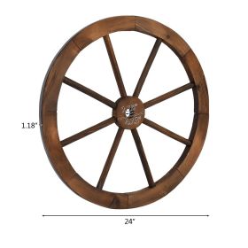 2pcs 24-Inch Old Western Style Garden Art Wall Decor Wooden Wagon Wheel Brown