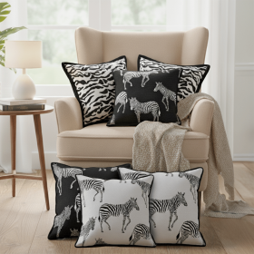 6PC 17.7in Zebra Decorative Pillow Cover Set – Wildlife, Abstract & Safari Zebra Accent pillow cases for Sofa & Bed