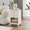 Grayish White Rattan Nightstand with Drawer, Boho 27" Tall Bedside Table with Storage for Small Spaces