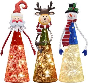 Lighted Christmas Table Decorations, Set of 3 Indoor LED Lighting Santa Snowman Reindeer Xmas Holiday Party Tabletop Desk Ornament & Candleholders