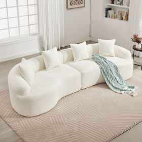 Curved Boneless Sofa,Compression Modular 110'' Sectional,White High-Density,Couches Sleeper for Living Room Bedroom Apartment Lounge,Chenille
