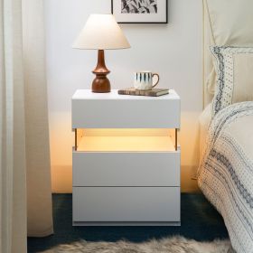 LED Nightstands 3 Drawer Dresser for Bedroom End Table with Acrylic Board LED Bedside Tables for Bedroom Living Room Bedside Furniture (White)